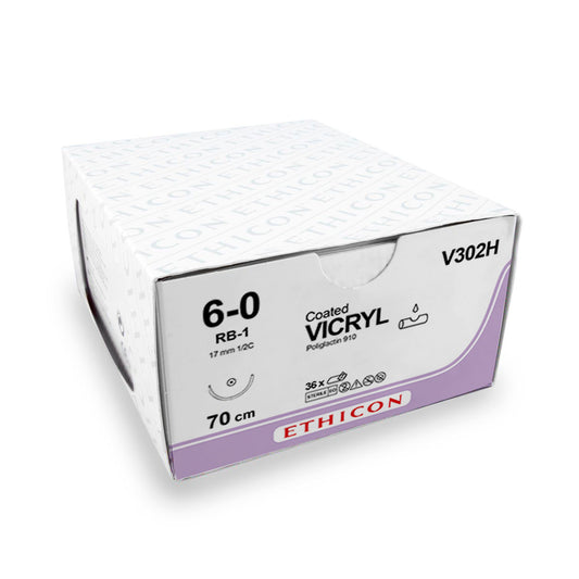Ethicon Vicryl, USP 6-0, 70 cm, RB-1 Violet, V302H - 36 stuks
